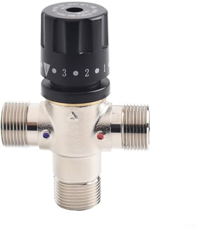 ComfyHarbor Válvula mezcladora termostática DN20 de 34 pulgadas para calentador de agua solar, válvula de ducha antiquemaduras de cobre con conexiones, rango de temperatura 35-55 °C, para baño y