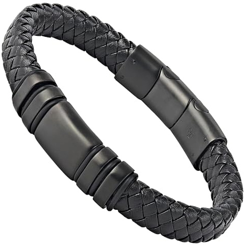 Forge & Foundry Navarro Men's Handcrafted Adjustable Black Leather Bracelet
