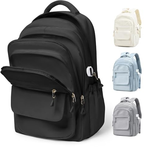 Lendolk Schulrucksack Groß Teenager Mädchen Jungen, Uni Rucksack Schwarz Herren Damen mit Laptopfach, Wasserfester Schul Rucksack mit vielen fächern, Schultaschen