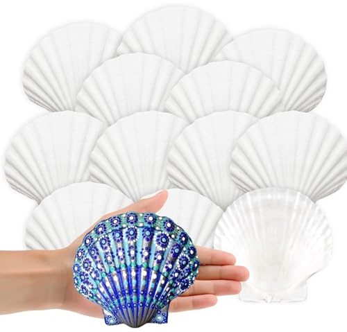 TAGMEIU 20 Pcs Natural White Scallop Shells - Large 5-7cm Seashells | Seashells for Crafts, Wedding Decor, Beach Theme Party, Oyster Shells for DIY Painting, Vase Filler, Fish Tank Decorations