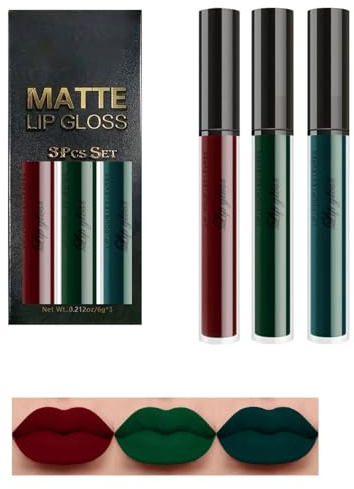 3 colores rojo verde mate lápiz labial resistente al agua, lápiz labial resistente al agua, Halloween, cosplay labios, maquillaje no pegajoso