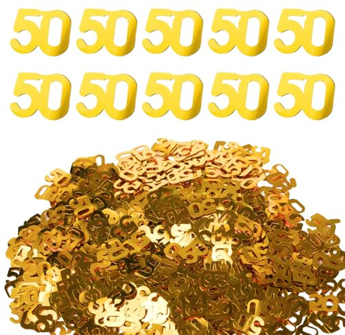 Flewdart 1000st konfetti Födelsedag 50 guld 40g, konfetti nummer 50 år Pailletter Glitter Dekoration För bröllop och födelsedagar Happy Birthday (Guld, 50 40g)