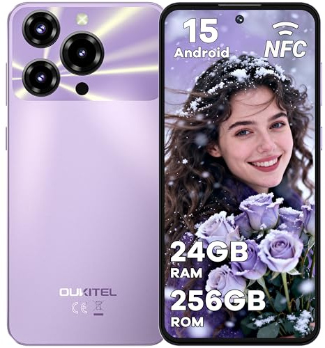 OUKITEL C69 Smartphone Android 15-24GB RAM+256GB ROM TF/1TB Telefono Cellulare, 7.2 HD+ 120Hz Grande Schermo, 6000mAh Cellulari, 64MP+8MP Telefono 4G Dual SIM/Fingerprint/Face ID/NFC/OTG, Viola