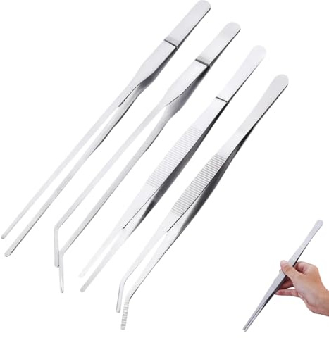 Aquarium Pinzette Set 4 Stück Edelstahl Futterpinzette Lang 25-27cm Lange Reptilien Futterpinzette aus Edelstahl Schützende Finger Pinzette für Reptilien, Wasserpflanze