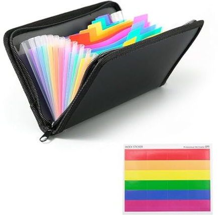 JYNXOR Carpeta Clasificadora a6 Con Cremallera y Etiquetas, Carpeta Acordeon Con 13 Compartimentos, Archivador a6, Organizador De Documentos Acordeón Para Cheques, Facturas, Recibos y Tickets
