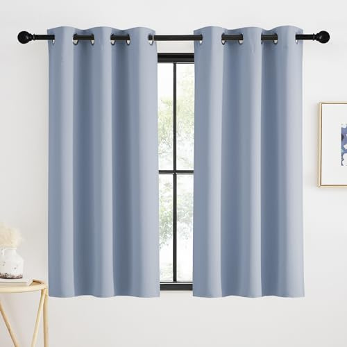 KGORGE Skivgardiner 120 cm höga barnrum bistrogardin gardin värmeisolerande ogenomskinliga gardiner kök mörkläggningsgardiner med öljetter, 2 stycken 120 x 90 cm (H x B), spa blå