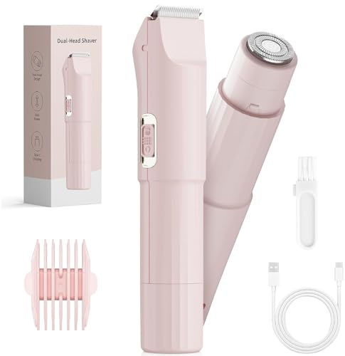 Afeitadora Eléctrica para Mujer, Recortadora 3 en 1 para Rostro y Zonas Íntimas, para Piernas, Brazos, Axilas y Línea del Bikini, Recargable por USB, Apta para Pieles Sensibles (Rosa)