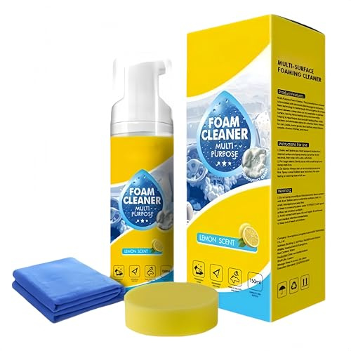 Detergente schiumogeno potente e multiuso per interni auto, detergente multiuso, spray e panno per una pulizia rapida e senza acqua per auto e casa. (1Pezzo)
