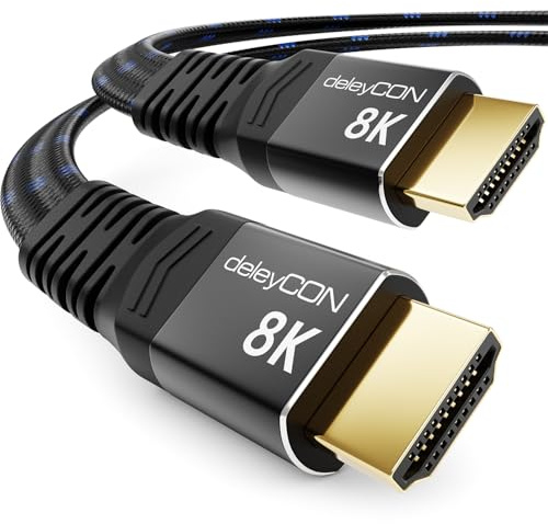 deleyCON 10m Cavo HDMI 2.1 8K Piatto - per TV, Monitor, PS4, PS5, Xbox, Soundbar Dolby Atmos EARC, HDR10+ VRR - 48Gbps Ultra High Speed Cable - 10K/8K@60Hz, 4K@120Hz/144Hz, 2K@240Hz