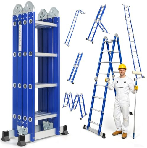 Chanjarhill Scala Pieghevole Multiuso, Scala Multifunzione 6 in 1 Blu