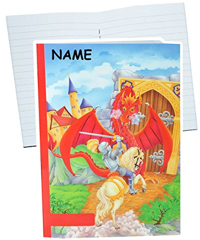 alles-meine.de GmbH kleines Heft: Muttiheft/Oktavheft liniert incl. Name - klein A6 mit 68 Seiten - Ritter mit Pferd/Drache Ritterburg - auch als Aufgabenheft/Vokabelheft f..