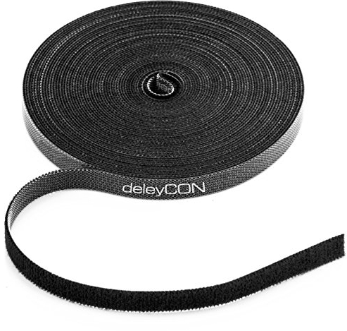 deleyCON 10m Klett Kabelbinder Klettband Klettbandrolle 10mm Breit Kabelmanagement Kabelorganizer Klettkabelbinder Klettverschluss zuschneidbar Schwarz