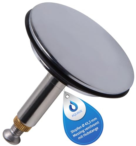 AQUADE Abflussstopfen Ablaufstopfen Stopfen Badewannenstöpsel Badestöpsel Universal Stöpsel mit Hubstange aus Messing Verchromt für Küchenspüle Spülbecken Spüle Waschbecken Badewanne Ø 43,3 mm