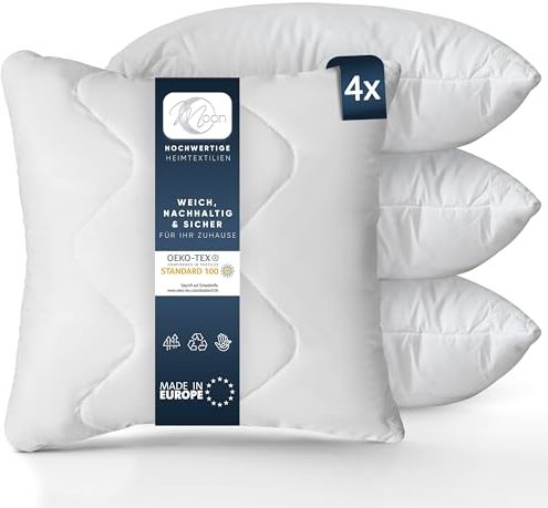 Moon Feeling 4er Pack Gesteppte Füllkissen Innenkissen Sofakissen Kopfkissen 60x60 cm extra fest gefüllt mit Reißverschluss 95° waschbar