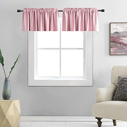 DONREN 2 Panels Pink Blackout Valances for Nursery Window Valances for Girls Room with Rod Pocket (42 by 12 Inch Length)