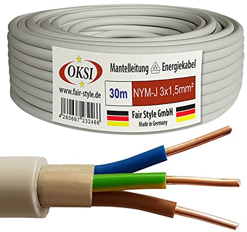 OKSI 30m NYM-J 3x1,5 mm² Mantelleitung Feuchtraumkabel Elektrokabel Kupfer Made in Germany
