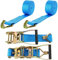 ASelected 2 set di 5000 kg cinghia di ancoraggio a cricchetto, 6 mm × 50 mm cinghia a cricchetto con gancio in poliestere, cinghie di serraggio con tenditore a cricchetto per rimorchio, moto, auto