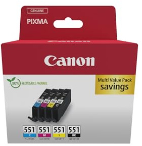 Canon CLI-551 C M Y BK Vorteilspack 4 Tintenpatronen (Schwarz, Cyan, Magenta, Gelb) Original [Umweltfreundliche Recycle-Kartonverpackung 2024]