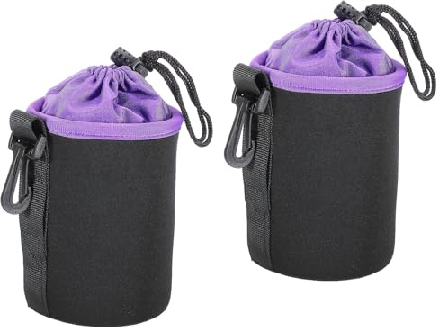 PATIKIL Camera Lens Bag, 2 Pcs 3.3 ID x 5.5 H Cylindrical Drawstring Lens Pouch with Thick Protective Neoprene, Lens Case for DSLR Camera Lens, Water Coffee Cups Black, Purple