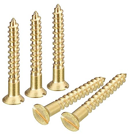 sourcing map Brass Wood Screws, 60Pcs M3.5 x 25mm Slotted Drive Flat Head Self Tapping Screw Countersunk for Woodworking Furniture