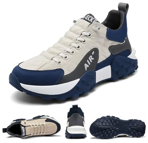 OURBUFAN Tenis ortopédicos cómodos para hombre, impermeables, Air AIP, para caminar, tenis cómodos, anchos, zapatos neutros para correr, beige, 41 1/3 EU