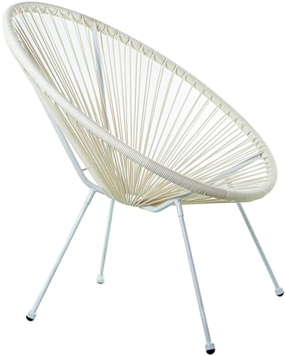DRW Sillon Exterior de Acero y Mimbre Sintetico PE en Blanco 80x71x83 cm