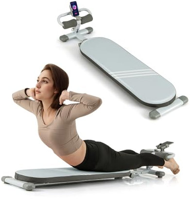 KOMFOTTEU Sit-Up Bank zusammenklappbar. Bauchtrainer Rückentrainer 120cm-137cm verstellbar, Trainingsbank Fitnessbank für Ganzkörpertraining Schwerkrafttrainer (Blau)