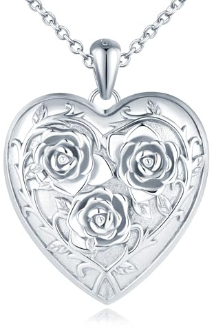 Yumilok Collar colgante de mujer 925 rosa de plata esterlina en forma de corazón amor flor de rocío collar de fotos