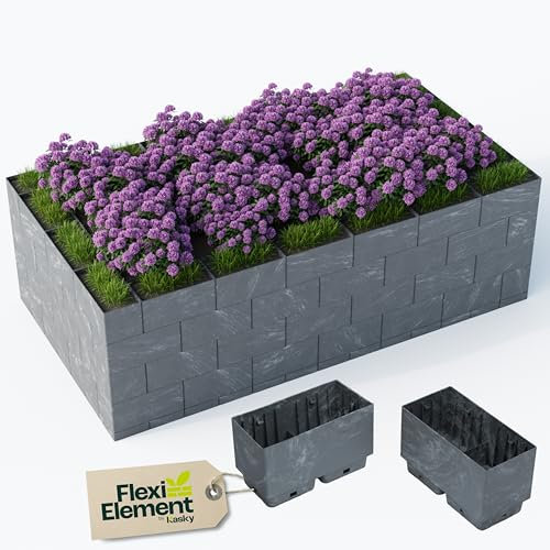 Flexi Element Hochbeet, 18 Teile Bausatz - Spielerischer Baukasten aus Bauklötzen - Einfache Montage, recycelter Kunststoff, extrem Lange Lebensdauer, 20 Jahre Garantie