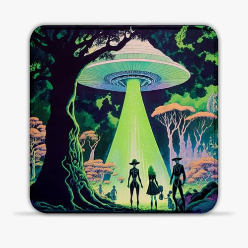 Gaming Mouse Pad UFO Art Portable (11.8-inch SU Cloth Surface Superfine Fiber Desktop Mouse Pad 360° Smooth Tracking for Esports, Compact for Travel Gaming Setup