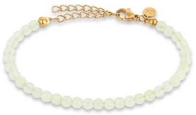GD GOOD.designs Perlenarmband Damen mit echten Naturstein Perlen 4mm | Verstellbares Edelstein Armband mit 18K Vergoldung (15-19 cm) | Wasserfeste Jade Armkette