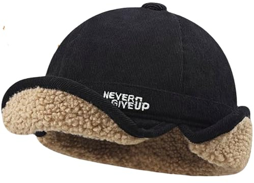 NLAND Gorro Invierno Hombre con Orejeras Gorras Docker de Retro Hombre Unisex Borde Enrollado Sombreros con Forro Polar Grueso,Negro Talla única