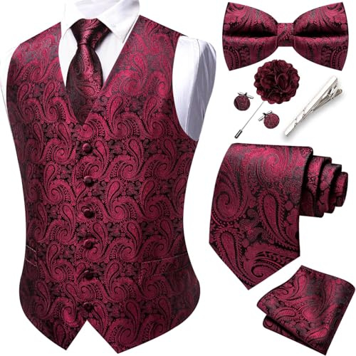 Barry.Wang Chaleco de cachemira para hombre, conjunto de corbata, corbata, pañuelo y gemelos de solapa para boda, 8 unidades
