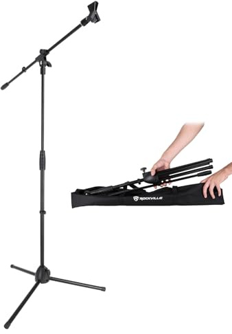 Rockville RVMIC50 Portable Mic Stand with Boom, 30.7-50.4 Adjustable Height, 30 Boom, Lightweight Sturdy Steel Tubes, Includes Carry Bag, For DJs, Musicians, Recording, and Performances