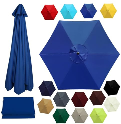 Copertura di Ricambio per Ombrellone Giardino 2.0m 2.30m 2.5m 3.0m 3.5m Telo di Ricambio per Ombrellone Anti-Ultravioletti Impermeabile per Esterni Piscina 6/8 Stecche(Blue,3.0m/8ribs)
