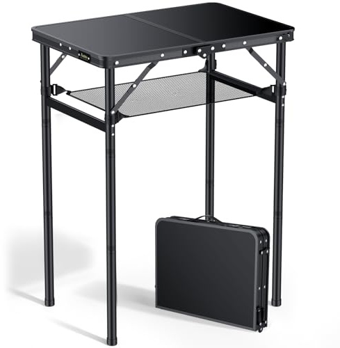 Anbte Tavolo Pieghevole da Campeggio da Caffè 60 * 40 * 74.7-3 Regolabili in Altezza con Gambe in Alluminio Rinforzato e Filettatura Metallo,Tavolino Portatile per Picnic/Lavoro/Giardino-Nero