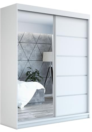 A&J MöbelLand Schwebetürenschrank GAPI Kleiderschrank 2-türig mit Spiegel, Garderobe 180 cm (Weiß/weiß/weiß)