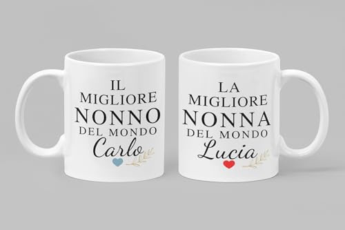 Generico Set 2 Tazze Personalizzate Festa dei Nonni – “Il Migliore Nonno” & “La Migliore Nonna” – Regalo Nonni, Coppia Tazze in Ceramica con Nome – Idea Regalo Nonni Originale