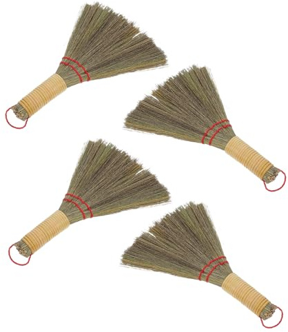 ORFOFE 4 Pezzi Scopa Mano Piccola in Paglia Naturale Scopetta Artigianale Morbida per Pulizia Scrivania Letto e Divano Spazzola Compatta per Interni Resistente e Facile da Usare