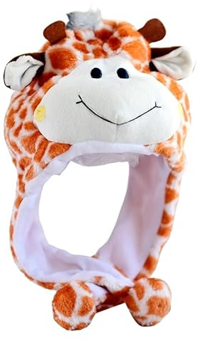 Kids Animal Costume Hat with Earflaps Funny Plush Animal Headgear Cute Winter Hat (Giraffe)