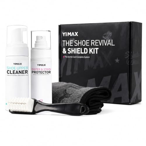 YIMAX Shoe Cleaner and Suede Protector Spray Kit, 150ml Foam Cleaner with 120ml Protective Spray, Dual-Sided Brush and Microfibre Cloth, for Leather, Suede, Nubuck, Canvas, Trainers, Sneakers