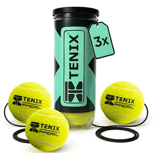 TENIX® Set de 3 Pelotas de Padel con Cuerda | Pelotas de Repuesto para Padel-Trainer | Incluye Bote de Pelotas presurizado Sellado | Pelota de Repuesto con Cuerda elástica para Entrenador Padel
