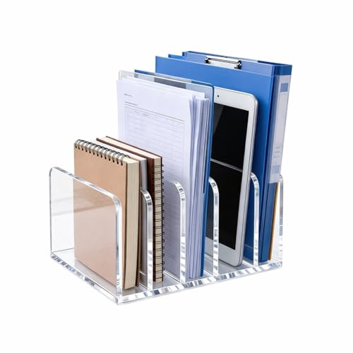 Porte-lettres de bureau en acrylique - 5 trieurs de courrier verticaux - Transparent - Pour notes, cartes de visite et cartes postales - Plus d'espace de rangement - Élégant organisateur de bureau