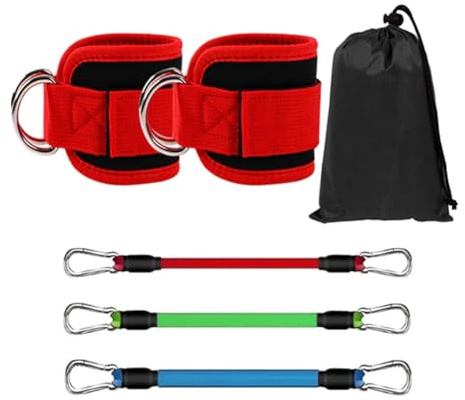 Akfldms Cinturón Elástico de Piezas (Incluye un Par de Tobillos) Cuerda de Tensión para Entrenamiento con Rebote de Piernas y Cuerda Elástica para Tobillos Bandas de Tobillo Rojas
