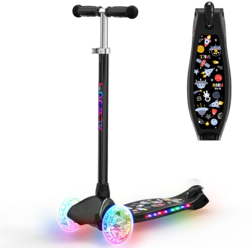 TONBUX Patinete Niño de 3 a 8 años, Patinete Niño con Columna, Ruedas y Bandeja Luminosa, Bandeja Metálica Reforzada, Altura Ajustable 65 – 80 cm, Freno Trasero Sensible, Lean to Steer Design