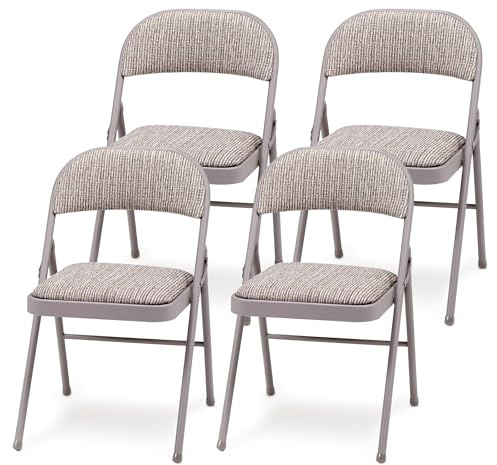 MECO 4-Pack Steel Frame Folding Dining & Event Chairs, Chicory Lace Motif Upholstery, Beige - Foldable Seating with Cushioned Seat and Padded Back for Kitchen, Parties or Game Tables