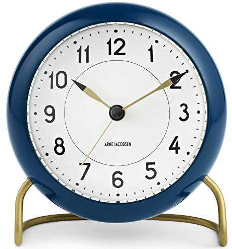 Arne Jacobsen Table Clock Diameter 11 cm Station Original Design Snooze Function Blue