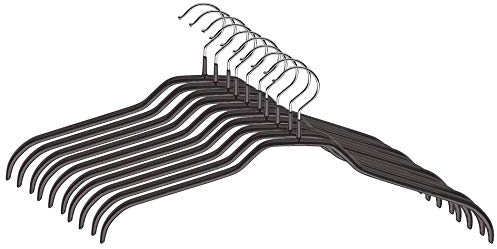 MAWA Kleiderbügel, Set mit 10 platzsparenden und rutschfesten Bügeln, ideal für Hemden und Blusen, mit 360°drehbarem Haken, Antirutschbeschichtung, 45 cm, schwarz