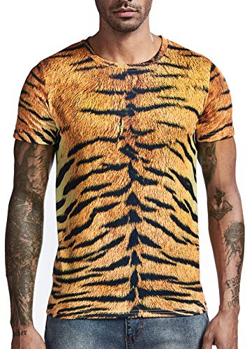 COSAVOROCK Men's Tiger Print Short Sleeve T-Shirts Tiger M