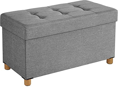 SONGMICS Puff Almacenaje, Baúl Plegable con Patas, 38 x 76 x 40 cm, Banco de Pie de Cama, Banco Almacenaje, Soporta hasta 300 kg, para Sala de Estar, Dormitorio, Entrada, Gris Paloma LSF16GYX